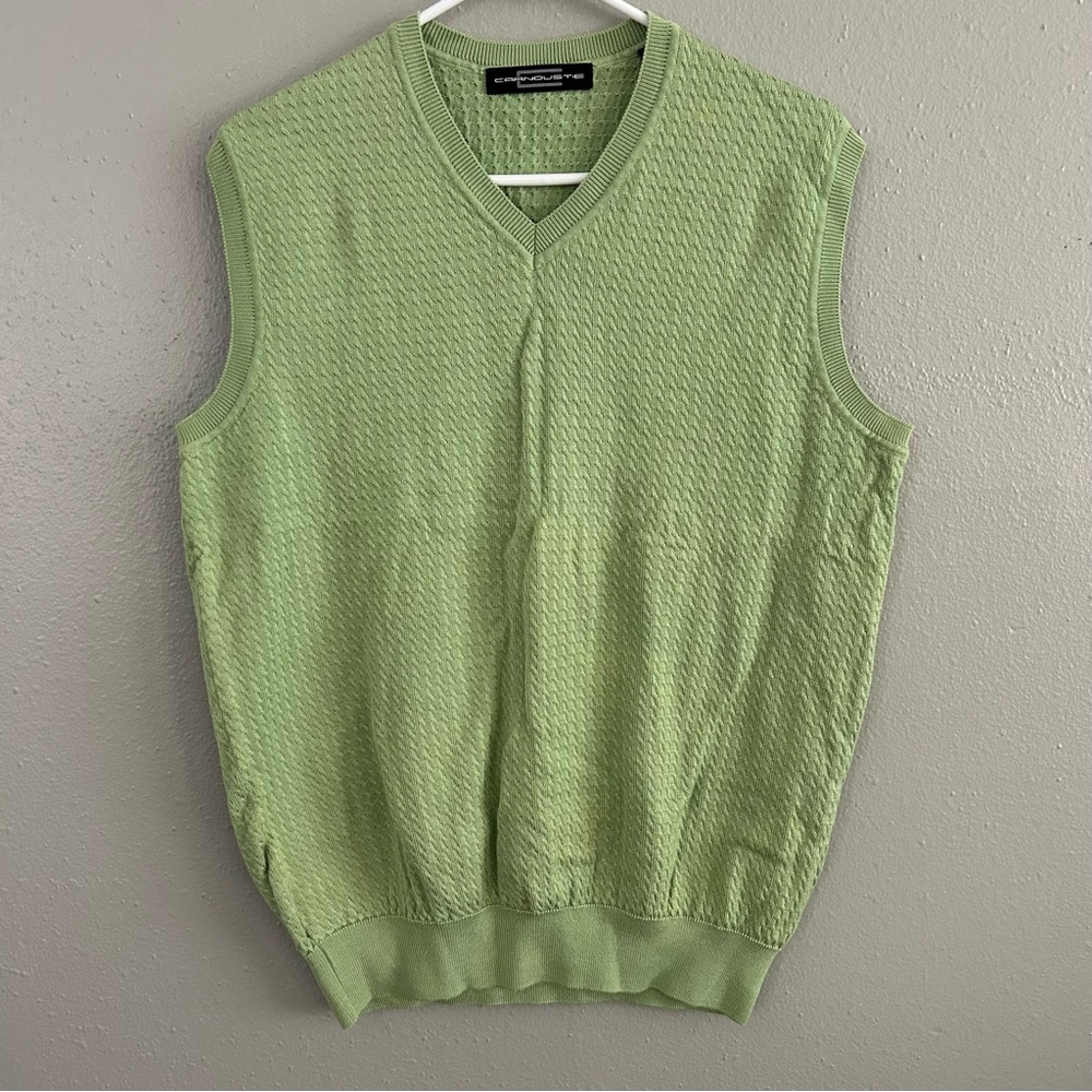 Carnoustie Golf Sweater Vest Mens M Green 100% Pima Cotton Knit Preppy Old Money